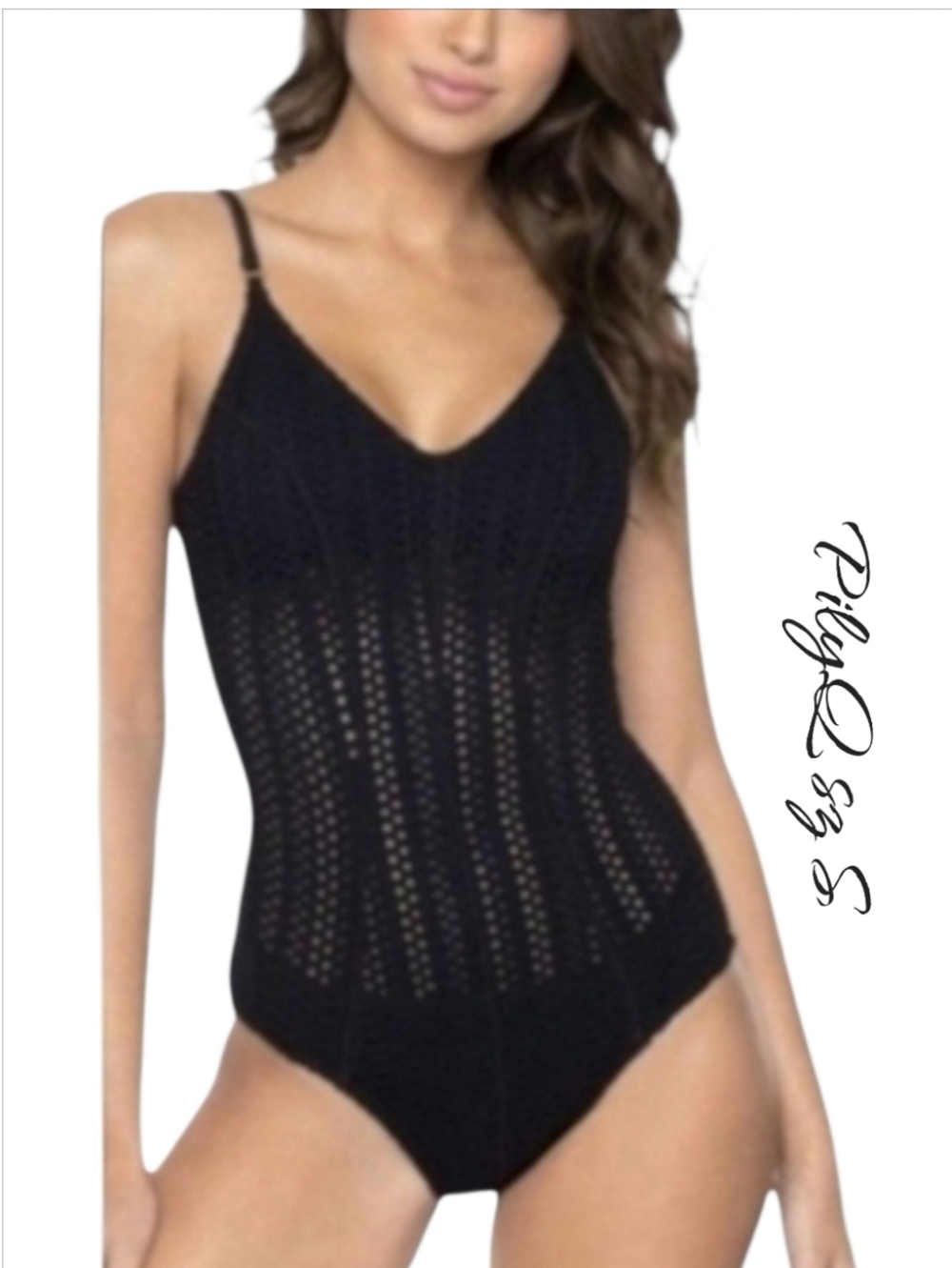 PQ Swim PilyQ Catherine Black Lace Mesh One Piece Swimsuit S NWT